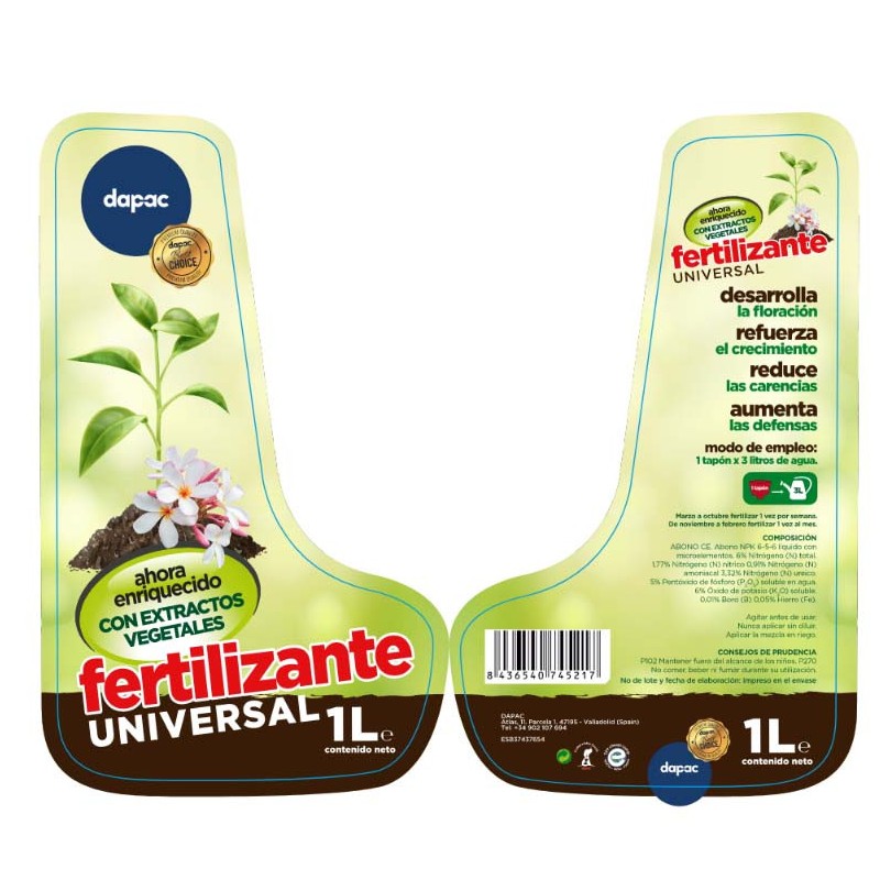 Etiqueta del bote de fertilizante artificial.