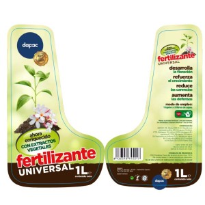 Etiqueta del bote de fertilizante artificial.