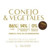 Ingredientes de paté con trozos de conejo con vegetales para perros de la marca Zen.