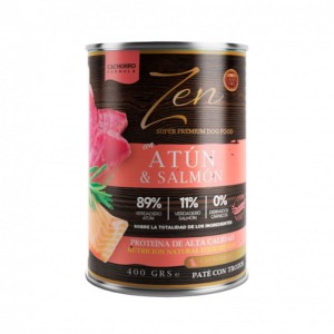 Lata de paté con trozos de atún con salmón para perros