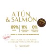 Ingredientes de paté con trozos de atún con salmón para perros