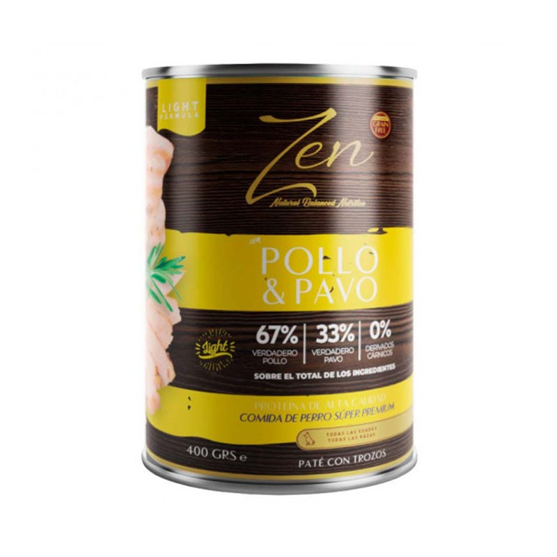 Lata de Zen Paté con trozos de pollo con pavo para perros 400 gr.