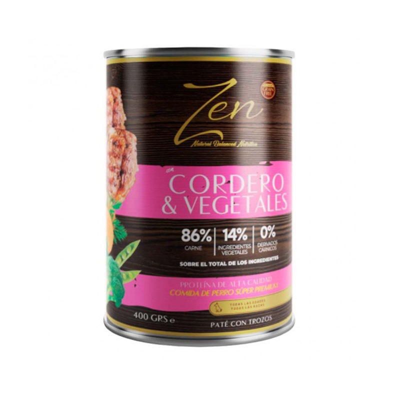 Lata de Zen Paté con trozos de cordero con vegetales para perros 400 gr.