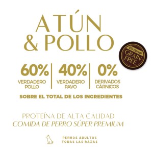 Ingredientes de paté con trozos de Atún y Pollo para perros de la marca Zen.