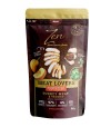 Imagen de la bolsita para perros de comida humeda de zen, bolsita marron y dorada con los ingredientes en portada