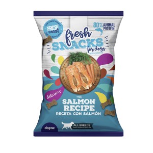 Bolsita de snacks para perros de la marca Fresh.