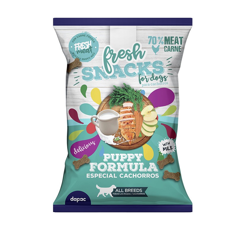 Snacks de la marca Fresh para mascotas, formula especial para cachorros