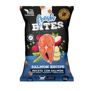 Bolsa de snacks de salmón para perros de la marca Fresh Snack