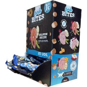 Caja lateral de Bolsas de snacks de salmón para perros de la marca Fresh Snack