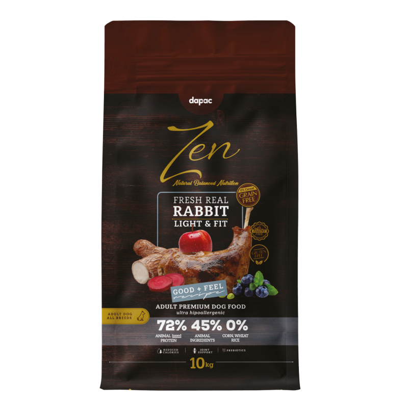 Saco de 10 kg de alimento seco para perros de conejo, saco de color madera envejecida.