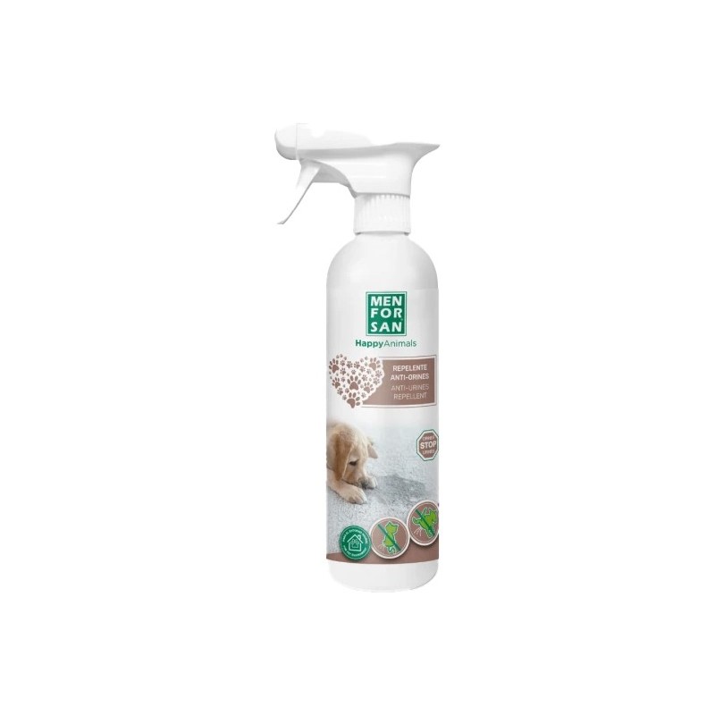 Imagen de un spray de color blanco de anti orines para perros y gatos de la marca Men for san.