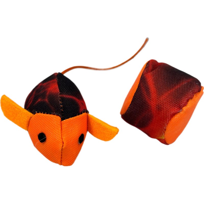 Imagen de juguete para perro de pez y pelota de color naranja fluor.