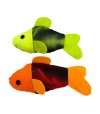 juguete para gatos, dos peces de color naranja y fluor.