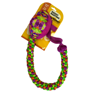 Peluche multicolor para perro con forma de serpiente con etiqueta naranja para su venta