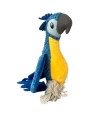 Imagen lateral de un peluche para perro con forma de guacamayo de color azul.