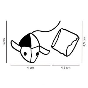 Medidas del ratón y de la pelota de tennis para gato.