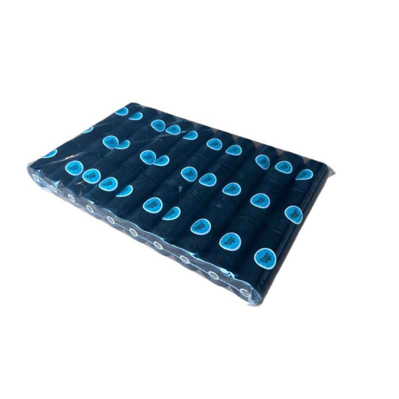 Bolsa con 30 rollos de color negro con bolsas para recogida de excrementos de perro.
