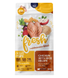 Saco de pienso de Fresh mediterranean blend Adult Mini de color amarillo y blanco, con los ingredientes principales en portada.