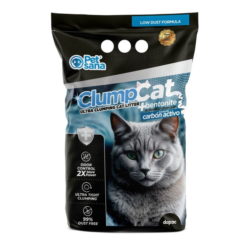 Parte delantera de paquete de Bentonita, mayoritariamente de color negro y gato en portada.