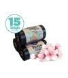 Tres rollos de color negro con bolsa para recogida de excrementos para perros.