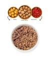 4 boles con patata, cerdo iberico, remolacha y alimento húmedo para perro.
