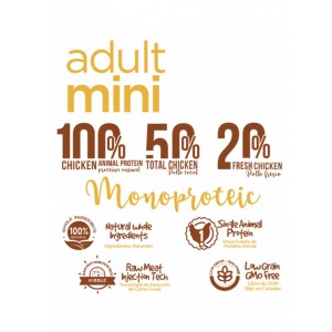 Listado de ingredientes de Fresh mediterranean blend Adult Mini 3kg_ Pollo, manzana, guisantes, remolacha.