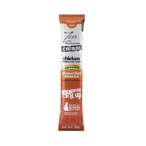 Imagen de un envase de color naranja y blanco de zen crema de chicken con cangrejo