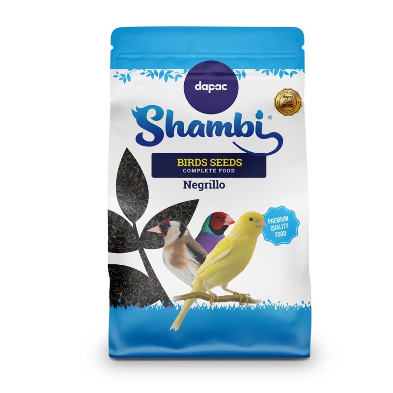 Envase de 1 kg de semillas para ave elaborado con negrillo.