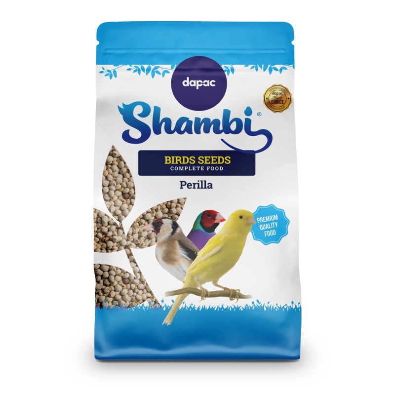 Envase de 600gr de shambi, semillas para aves. Elaborado con perilla.