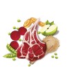 Ingredientes del alimento seco para perros adultos con cordero como ingrediente principal.