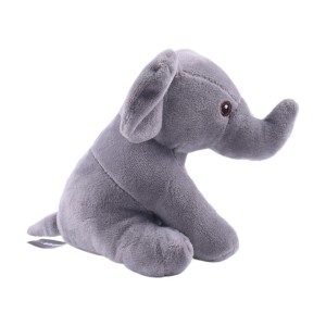 Lateral de un Peluche para perro con forma de elefante de color gris.