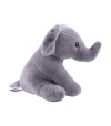 Lateral de un Peluche para perro con forma de elefante de color gris.