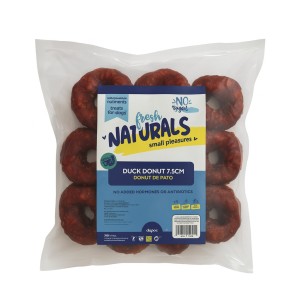 Bolsa de Snacks de pato para perro con forma de aro.