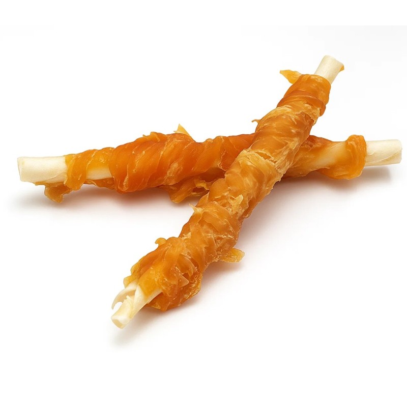 Palitos de pollo recubiertos de res para perro.