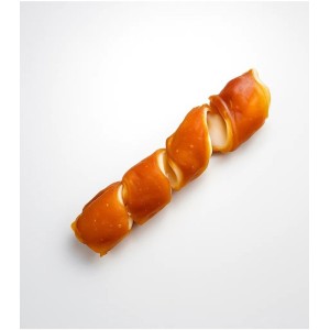 Snack para perros con forma de espiral de pollo.