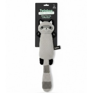Peluche con forma de mapache  para oerro con cuerda interior.