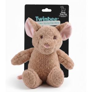 Ratón de peluche con etiqueta negra para perro