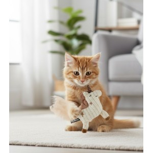 Gato jugando con peluche con forma de unicornio.