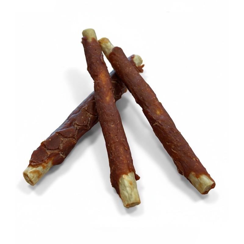 Snack para perro de pato con forma de palo  de pato.