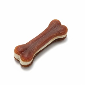 Snack de pato para perro con forma de hueso.