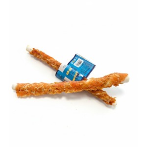 Snack para perro de pollo con forma de tira.