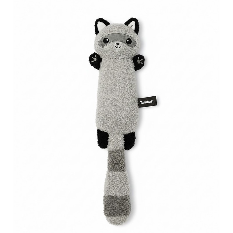 Peluche con forma de mapache  para oerro con cuerda interior.