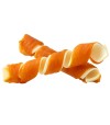 Snack para perros con forma de espiral de pollo.
