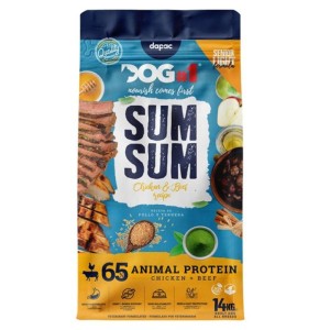 Saco de alimento seco para perro de la marca SUM SUM de pollo y ternera