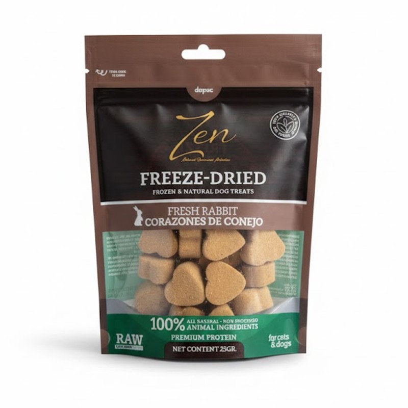 Snacks de carne de conejo en forma de corazón liofilizada para perro y gato.