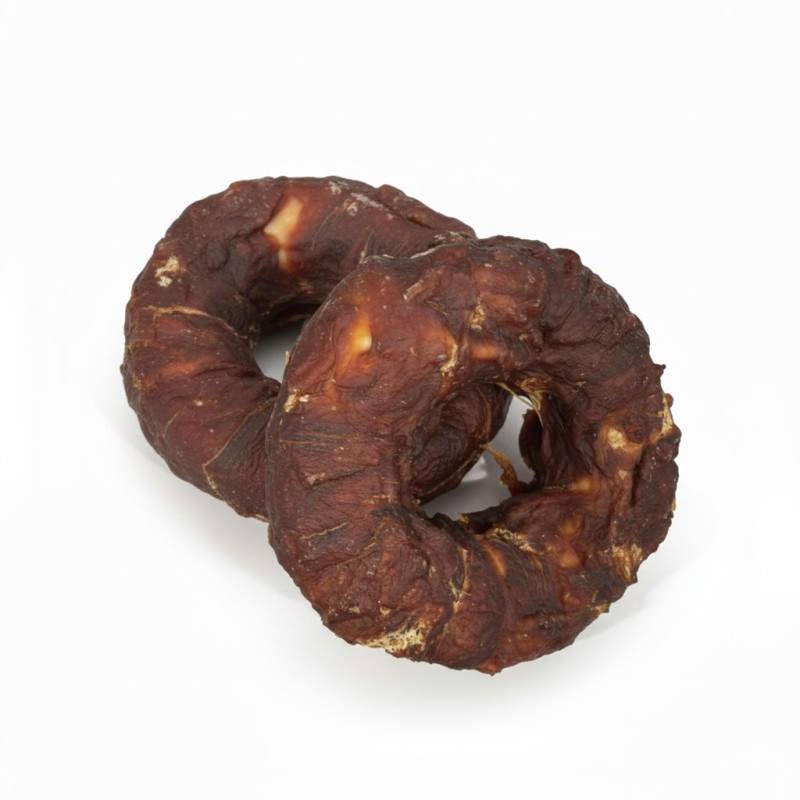 Snack de pato para perro con forma de aro.