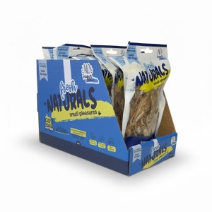Caja de bolsa de Pescaditos snack para perritos.