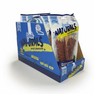 Caja de bolsa de tiras de pato con palo para perro