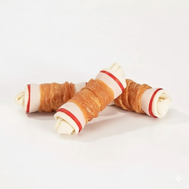 Hueso anudado de pollo y res para perro.