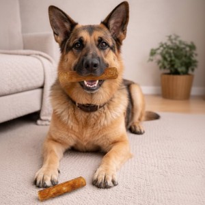 Perro disfrutando de snack funcional de colágeno